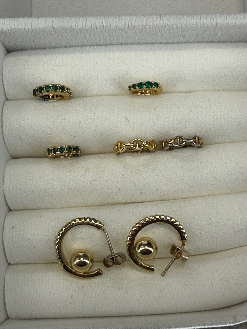 Gold Hoop Earrings with Green Gem Accents & More bundle